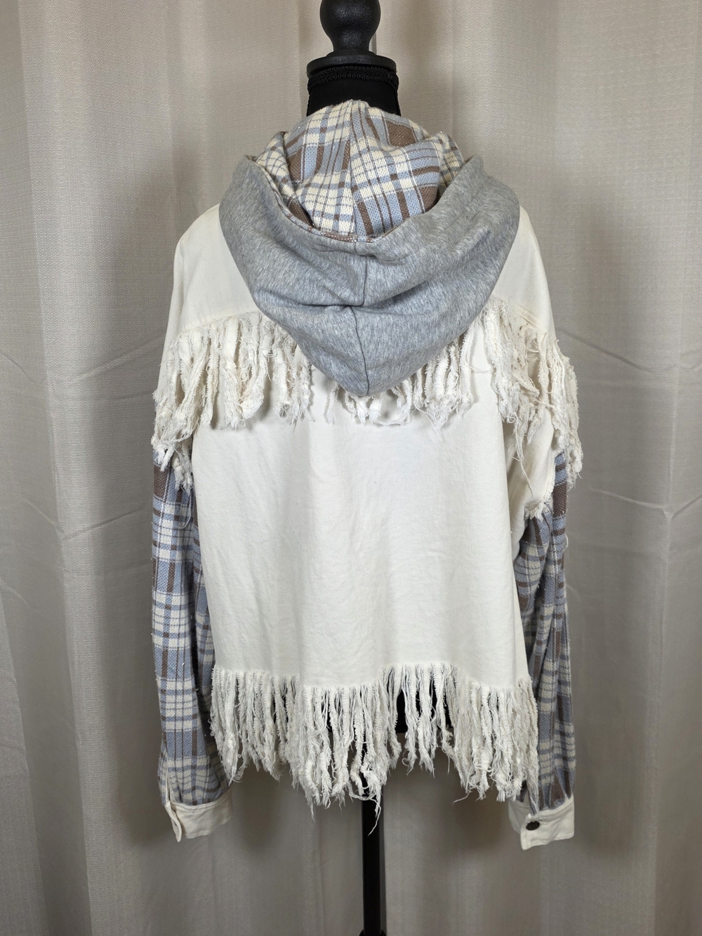 Oli & Hali Boho Fringe Hooded Jacket Oversized Shacket Large - Picture 5 of 14